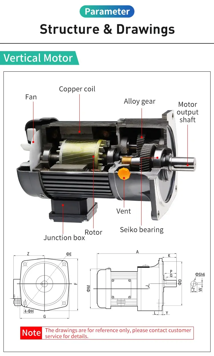100W 220V Three-Phases Small AC Gear Motor